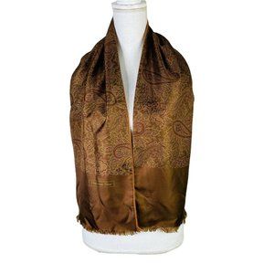 Christian Dior brown paisley silk wool rectangle scarf 52 in x 9 in Reversible
